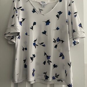 Liz Claiborne White Top with Blue Floral Design